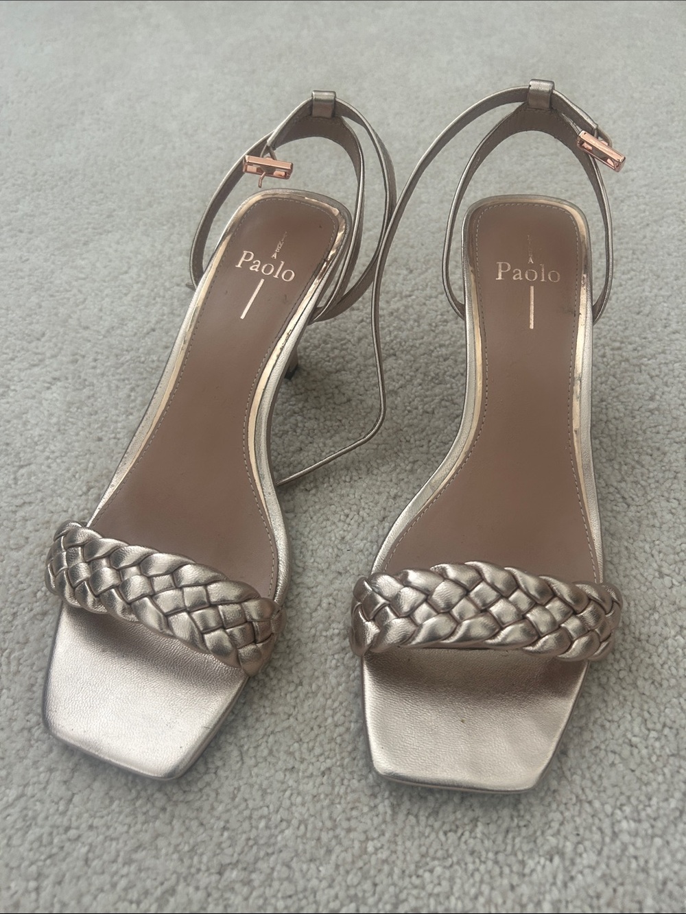 Paolo Braided Metallic Ankle-Strap Heels - Rose Gold